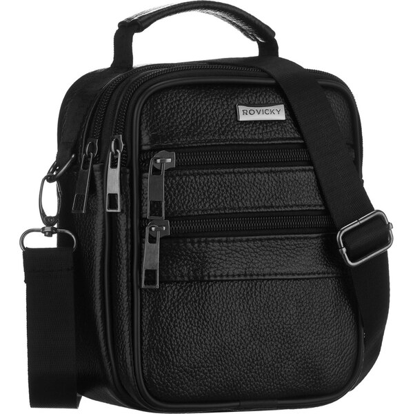 ROVICKY Pánska čierna kožená crossbody taška z prírodnej kože, 66604441