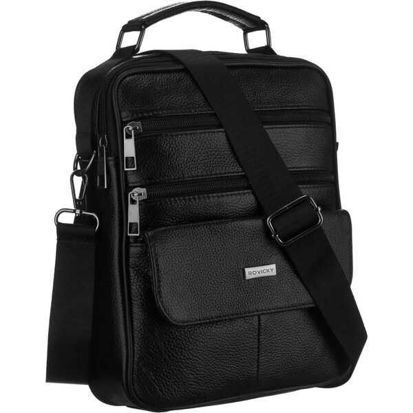 ROVICKY Pánska čierna kožená crossbody taška z prírodnej kože, 66604442