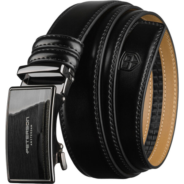 Peterson Elegantný pánsky kožený opasok v čiernej farbe s automatickou 66604443