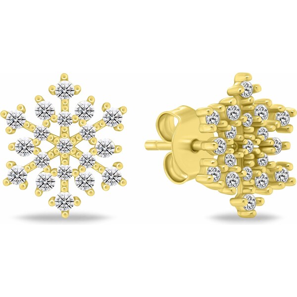 Brilio Silver Blyštivé pozlátené náušnice vločky so zirkónmi EA1247Y 66610625