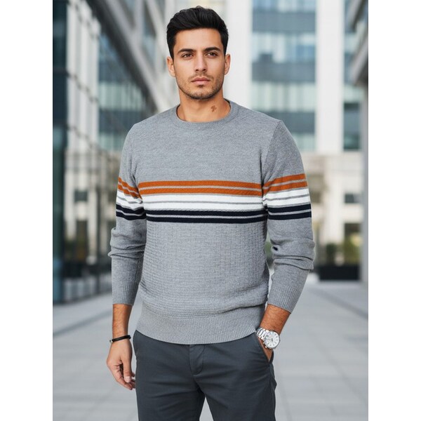 Dstreet Pánsky šedý vzorovaný sveter 66614787