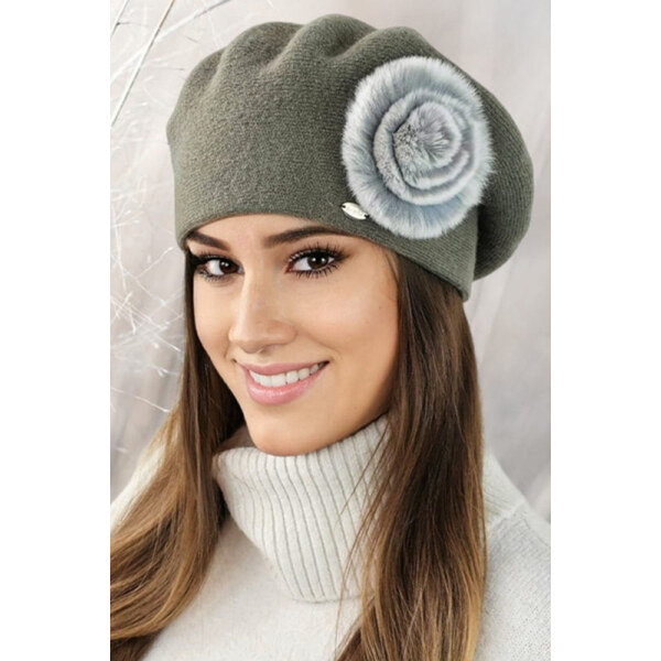 Kamea Khaki luxusná dámska baretka s kožušinou Orchid, Farba khaki 66615673