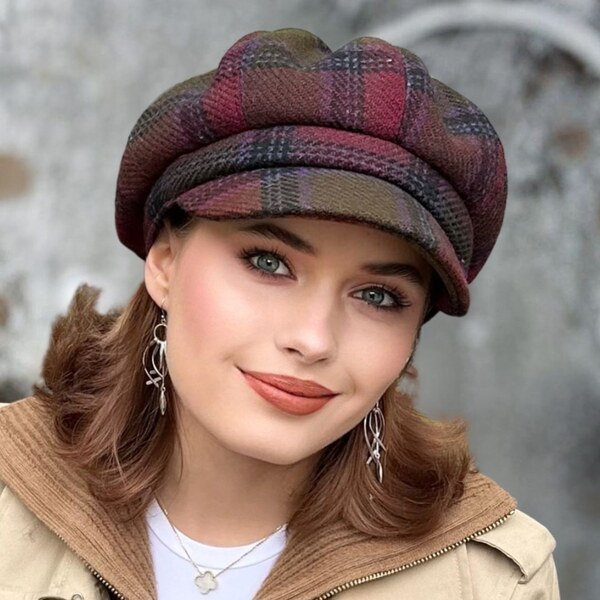 8-dielna dámska bekovka Krumlovanka - Newsboy Cap - károvaný tvíd - 66615847