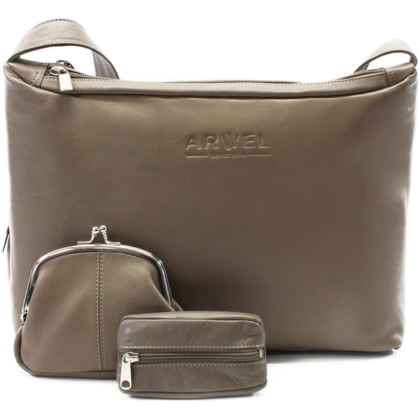 Arwel Šedohnedá sada dámskej kabelky, peňaženky a kľúčenky 412-4003 66619114