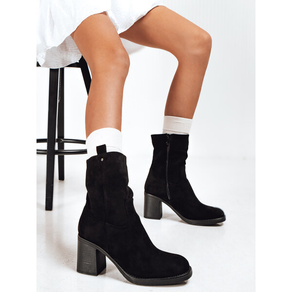 DStreet Čierne semišové členkové čižmy na podpätku 66683228