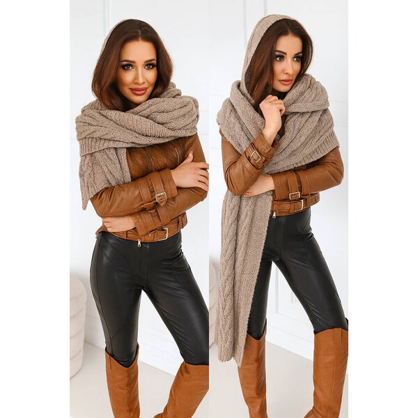 Fashionweek Pletená exkluzívna čepice ala kapuce se šálou 2v1 CLEO 48751449