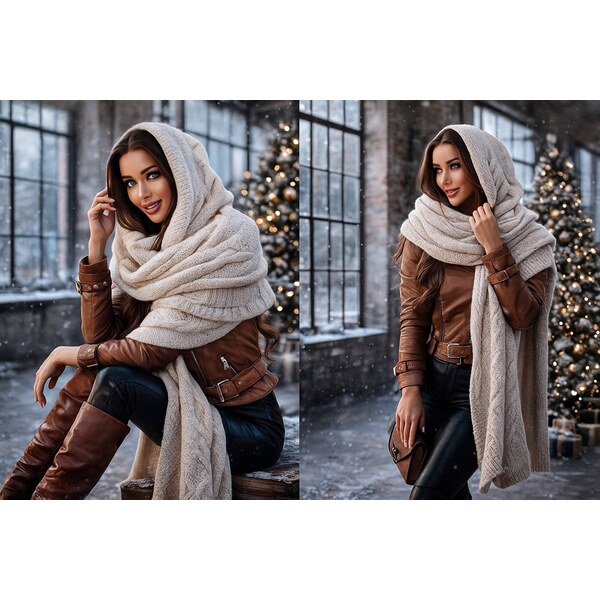 Fashionweek Pletená exkluzívna čepice ala kapuce se šálou 2v1 CLEO 48751445