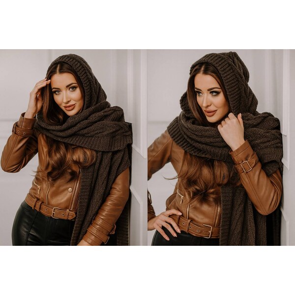 Fashionweek Pletená exkluzívna čepice ala kapuce se šálou 2v1 CLEO 48751455