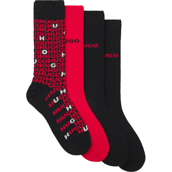 HUGO - ponožky 4PACK modern red & black / logo HUGO v darčekovom 66644707