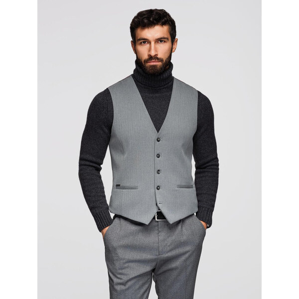Ombre Elegant mens SLIM FIT herringbone vest - grey 64979392