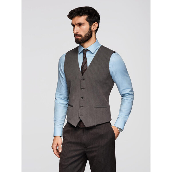 Ombre Mens elegant SLIM FIT herringbone vest - graphite 64980431