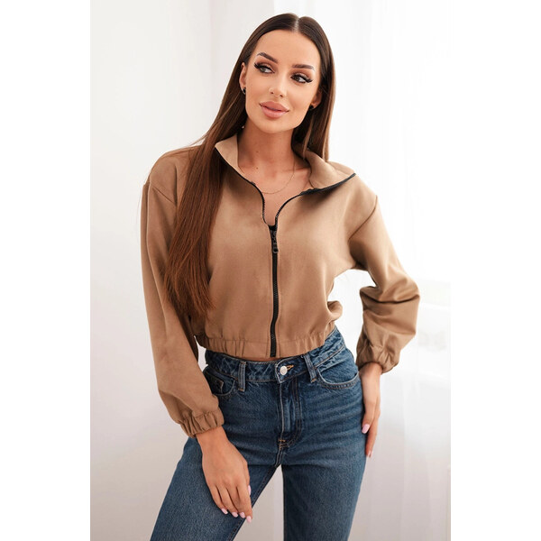 K-Fashion Semišová mikina na zips béžový 49770740