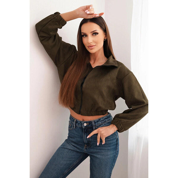 K-Fashion Semišová mikina na zips khaki 49770742