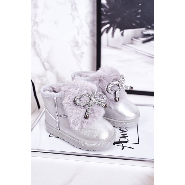 Boto Ocieplane Dziecięce Botki Śniegowce Z Futerkiem Srebrne 67260407