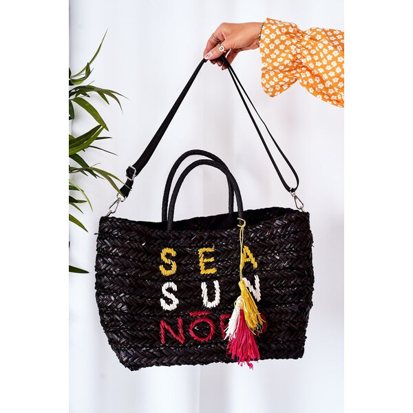 Pleciona Torebka Shopper Na Plażę NOBO XK0410 Czarna 66657977