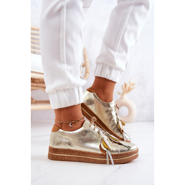 Skórzane Półbuty Maciejka 04550-25 Złote 66658140