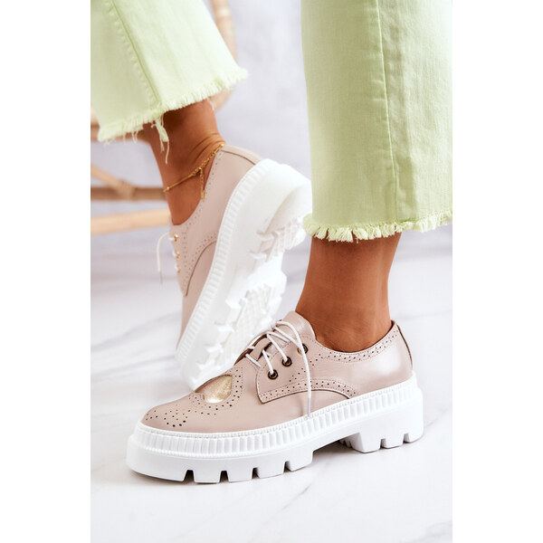 Boto Skórzane Półbuty Z Sercem Beżowe Curtis 66658148