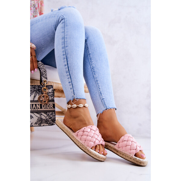 Big Star Shoes Skórzane Plecione Klapki Big Star JJ274921 Różowe 66658220