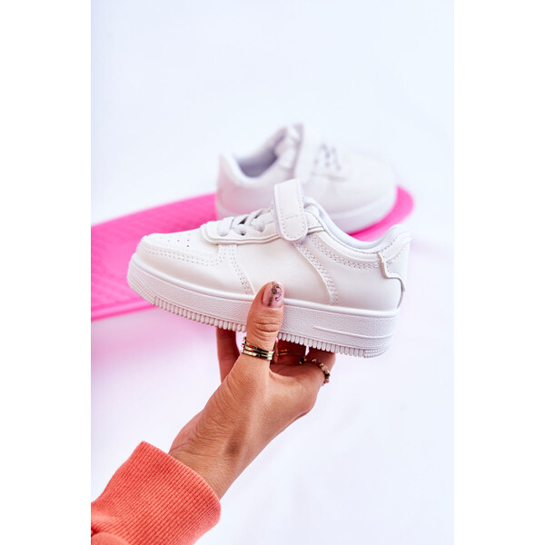 Boto Dziecięce Buty Sportowe Na Rzepy Białe Elike 66658271