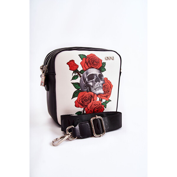 Skórzana Torebka Listonoszka W Print GOE ZNJ012 Czarno-Biała 66658326