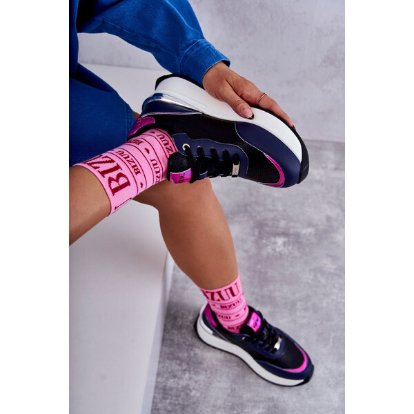 Damskie Buty Sportowe Na Koturnie GOE KK2N4081 Czarno-Granatowe 66658443