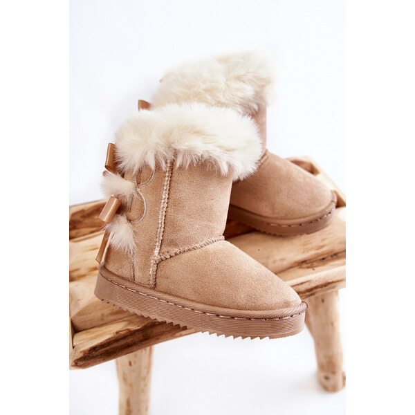 Boto Dziecięce Ocieplane Botki Z Kokardkami Śniegowce Jasnobeżowe 66658464