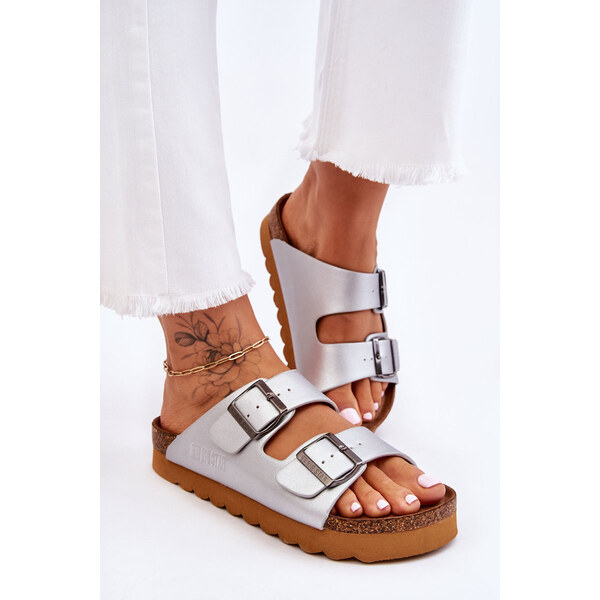 Big Star Shoes Klasyczne Damskie Klapki Big Star LL274476 Srebrne 66658728