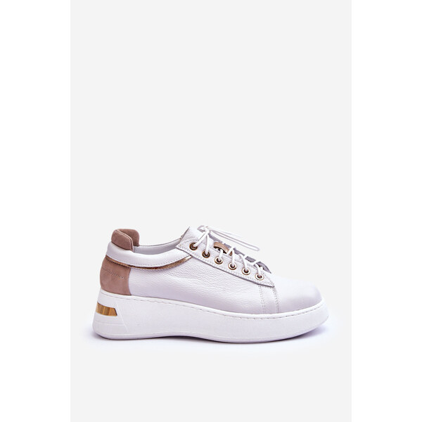 Boto Damskie Skórzane Buty Sportowe Na Platformie Białe Caressa 66658802