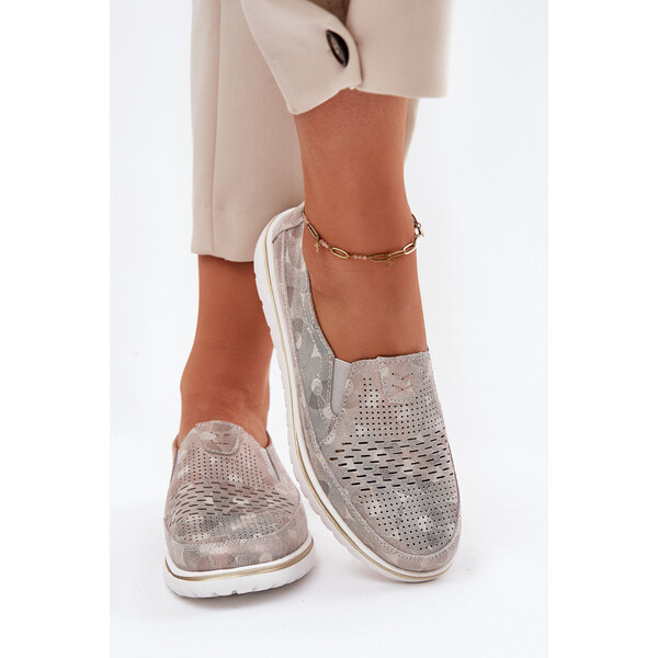 EVENTO Zamszowe Półbuty Wsuwane Beżowo-Złote Inez 66658849