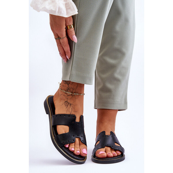 Zazoo 40326 Damskie Klapki Z Ozdobnymi Wycięciami Czarne 66658861