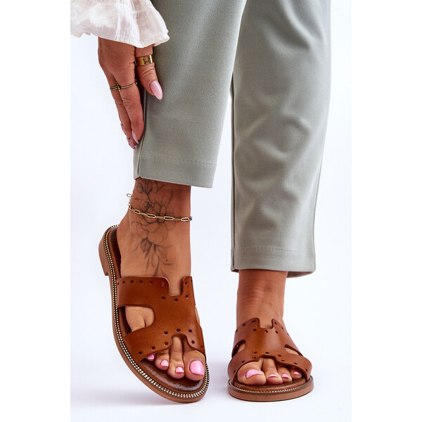 Zazoo 40326 Damskie Klapki Z Ozdobnymi Wycięciami Brązowe 66658859