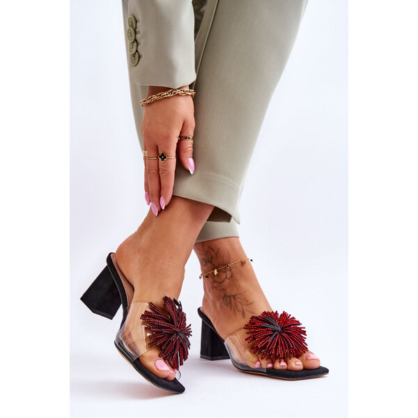 Modne Transparentne Klapki Na Obcasie S.Barski KV-AP658-1 Czarne 66658875