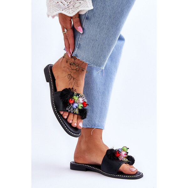 Klapki Z Ozdobnymi Koralikami S.Barski KV-2775-47 Czarne 66658909