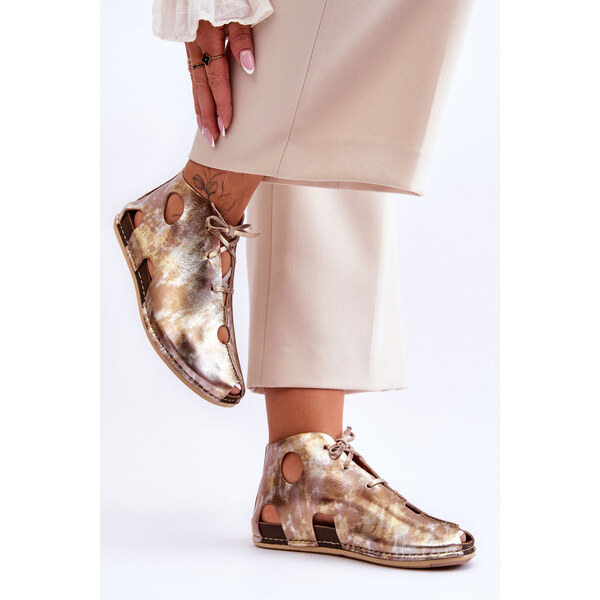 Lekkie Skórzane Botki Maciejka 03426-42 Złote 66658948