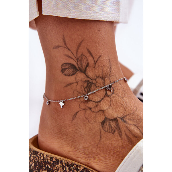 Glam Chic Modna Bransoletka Na Nogę Z Cyrkoniami I Palmami Srebrna 66659009