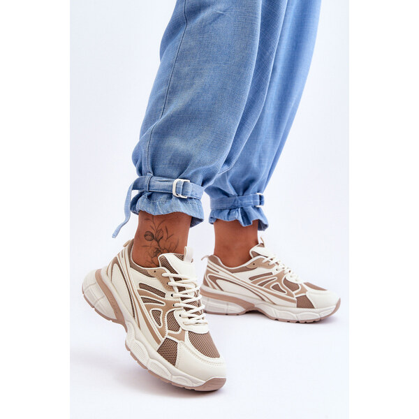 Boto Damskie Buty Sportowe Sznurowane Beżowe Emare 66659043
