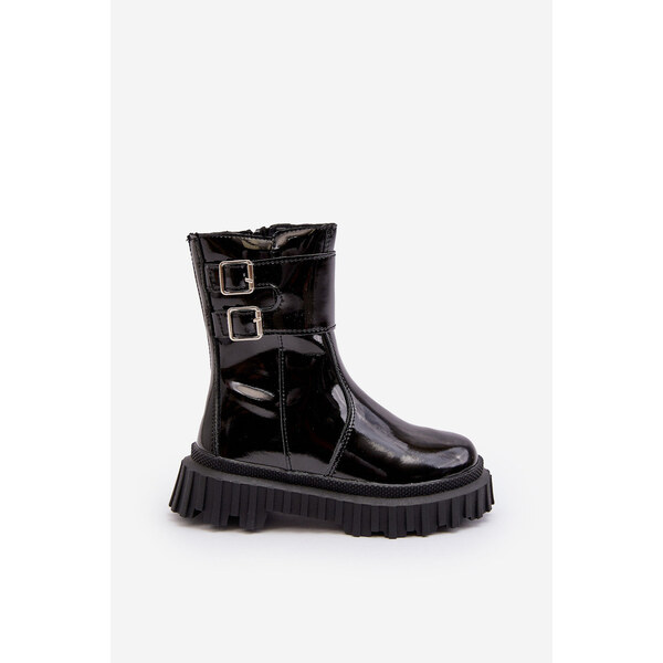 Boto Botki Dziecięce Lakierowane Z Klamrami Czarne Chloraia 66659228