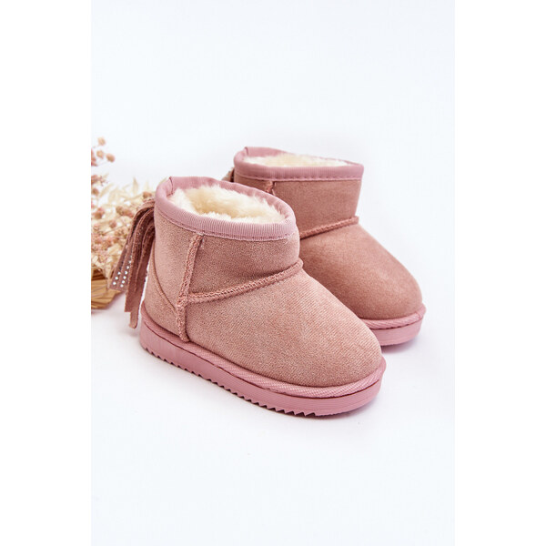 Boto Dziecięce Ocieplane Botki Śniegowce Z Frędzlami Różowe Mikyla 66659468