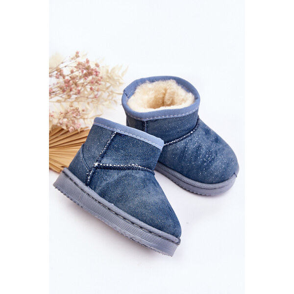 Boto Dziecięce Śniegowce Botki Z Brokatem Niebieskie Sulinne 66659470