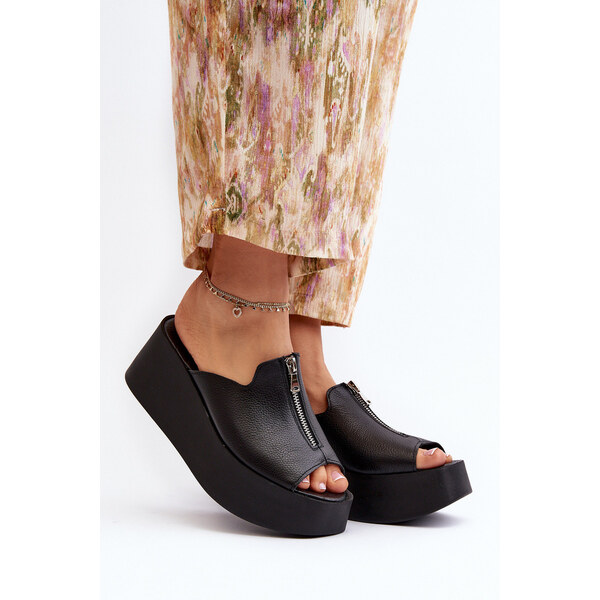 Zazoo 2916 Damskie Klapki Na Masywnej Platformie Z Suwakiem Czarne 66659607