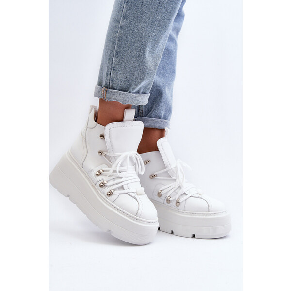 Zazoo 3416 Skórzane Damskie Buty Sportowe Białe 66659642