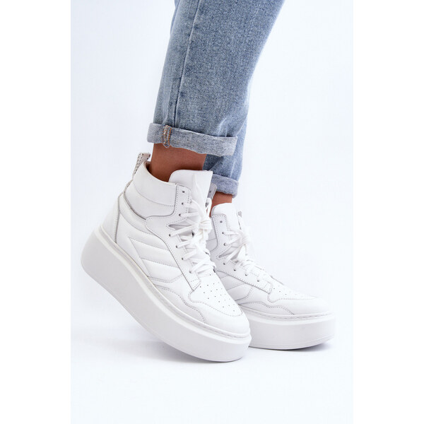 Zazoo 3392/X Damskie Skórzane Buty Sportowe Na Platformie Białe 66659638