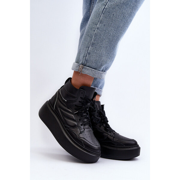 Zazoo 3392/X Damskie Skórzane Buty Sportowe Na Platformie Czarne 66659640