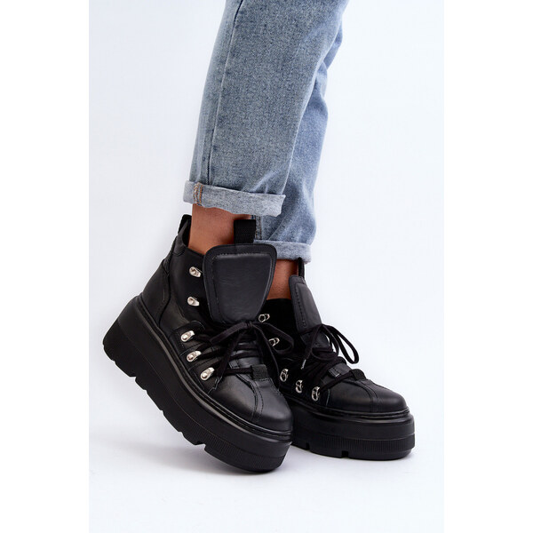 Zazoo 3416 Skórzane Damskie Buty Sportowe Czarne 66659644