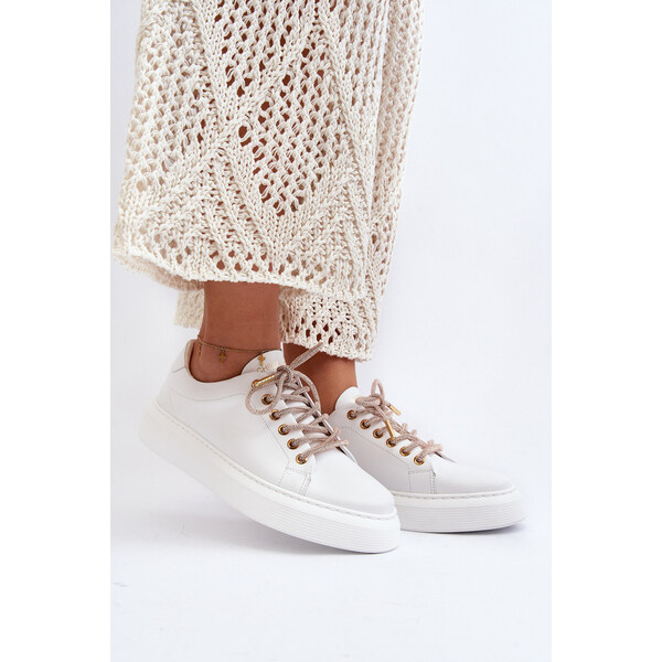 Skórzane Damskie Buty Sportowe CheBello 4362 Białe 66659653