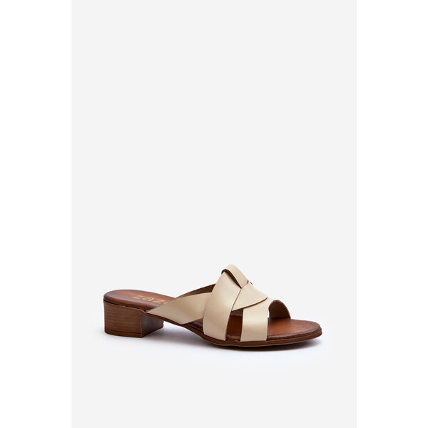 Zazoo 40236 Skórzane Klapki Damskie Na Niskim Obcasie Beżowe 66659674