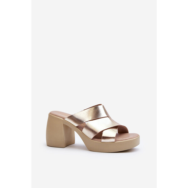 Zazoo 40373 Skórzane Klapki Na Klocku Złote 66659676