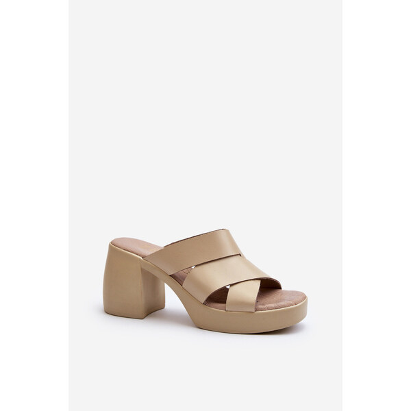 Zazoo 40373 Skórzane Klapki Na Klocku Beżowe 66659680