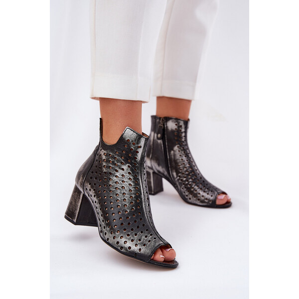 Skórzane Ażurowe Botki Maciejka 05420-01 Czarne 66660022