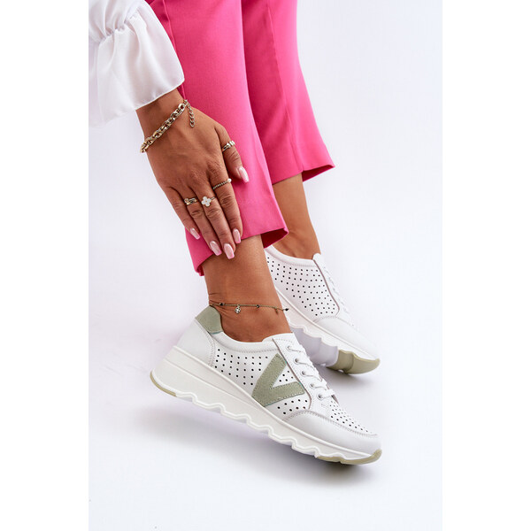 VINCEZA Damskie Skórzane Lekkie Buty Sportowe Białe Eleonori 66660036